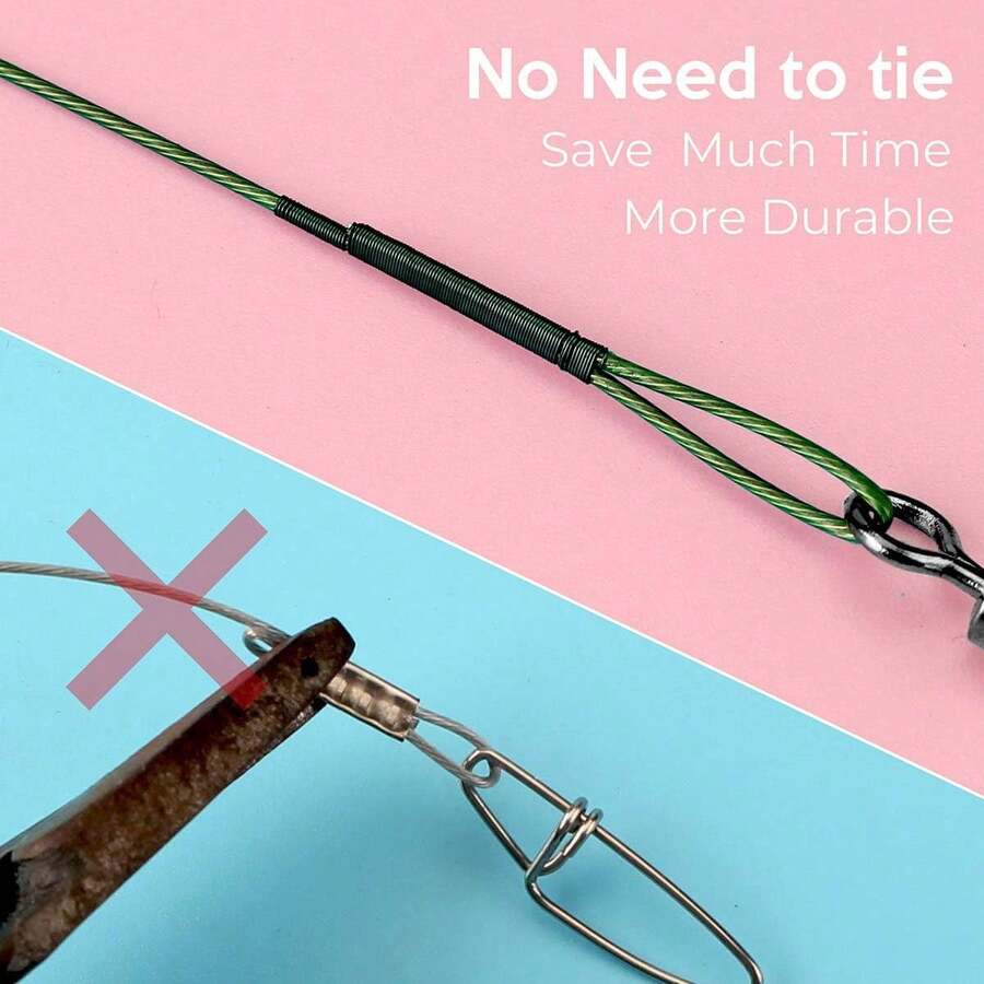 Steel Main Line 10/20 Cm Suitable For Catching Fish -4 Colors (Red/Silver/Black/Green) For Barracuda, Sea Bass, And Black Bass. Cut Resistant Fishing Set With Iron Plate And Rotating Sequins