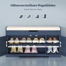 36,2-Zoll-Schuhbank mit anhebbarem Stauraum, Aufbewahrungsbank mit gepolstertem Sitzkissen, Eingangsbank mit 2 verstellbaren Regalen, für Eingangsbereich, Wohnzimmer, Schlafzimmer