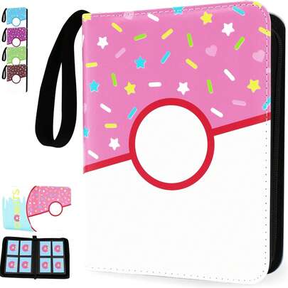 Portable 4-Pocket Trading Card Binder With Zipper Closure - Holds 400 Cards And 50 Removable Inserts, Suitable For Most Standard Size Cards, Durable Collection Album With Fun Design, Card Organization, Compact Organizer, Sturdy Construction