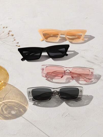 4 pièces Lunettes de mode femme à monture rectangulaire/œil de chat en acrylique, design simple. Lunettes de haute qualité minimalistes et décontractées, idéales comme accessoires de voyage et pour un usage quotidien