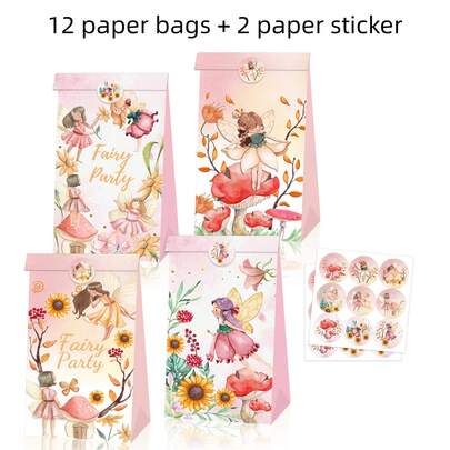 12 حقيبة هدايا لحفلة الأقزام، أكياس هدايا ورقية بموضوعات زهور/عطلات عالمية للأقزام، مناسبة لجميع المناسبات، رائعة لحفلات أعياد الميلاد والتجمعات ذات موضوع فطر الأقزام