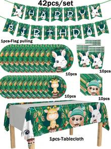 100 Stücke Einweggeschirrset mit Wald-Süßes-Haustier-Thema, einschließlich 7-Zoll-Papiertablett, 9-Zoll-Karton, 9-Unzen-Becher, Servietten, geeignet für tägliche Zusammenkünfte, Geburtstagsfeiern, Brautpartys, Babypartys, Clubs, Hochzeiten, Teepartys, Picknicks, Ausflüge im Freien