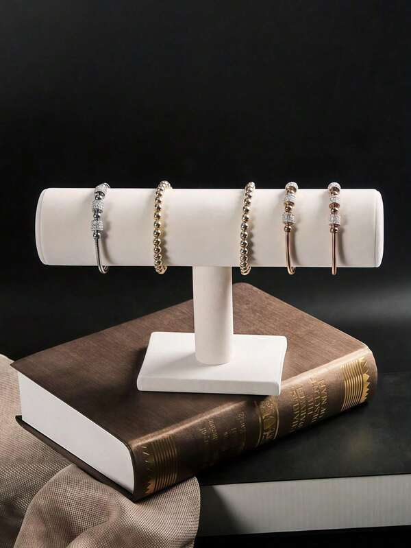 1pc Elegant Black Velvet T-Bar Bracelet Display Stand - Tabletop Jewelry Holder, Mother's Day Gift, Suitable For Retail Display Cases, No Electricity Needed, Sturdy Plastic Base, Great For Necklaces, Bracelets And Watches, Velvet Watch Stand, Soft Velvet Surface For Women, Multi-Functional Desktop Organizer, Non-Electric - Suitable For Other Installation Types Of Elliptical Jewelry Tower