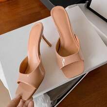 Novedad: Sandalias de tacón alto de charol para verano, estilo versátil, tacón fino, puntera cuadrada, sandalias sensuales con tiras para llevar al aire libre Sandalias de tacón de recubierto - Camel - Ver 3