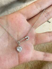 1 Peça Colar Pingente em Forma de Coração com Incrustação de Cobre e Zircônia Cúbica para Mulheres, Acessório de Moda Elegante e Personalizado, Estilo de Luxo