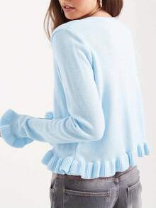 Women's Elegant And Stylish Ruffled Sweater Cardigan - Blue - View 2