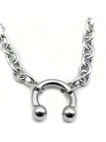 Pendant Full Stainless Steel Necklace Nightclub Geometric Nose Clip Collarbone Choker Women's Necklace - 1 - 查看 2
