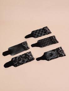 5 Pairs Lace Patchwork Ankle Socks, Women's Thin Sexy Hollow Out Short Socks, Ankle Socks For Summer
