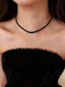 1pc Vintage French Style White & Pink Faux Pearl Necklace, Simple Choker HCJT - trắng - Xem 5