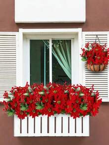 MEHELANY 24/12 Stück künstlicher Poinsettia Strauß, Poinsettia Busch, Weihnachtsblumen, Stechpalmenbeeren-Zweige mit roten Beeren und Stechpalmblättern für Zuhause, Veranda, Garten, Innen- und Außenbereich, Weihnachtsdekorationen, Kamine, Außenbereich-Pflanzkübel, Blumenarrangements, Tischzentren