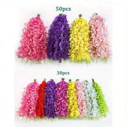 30/50 朵人造紫藤花，3.75 英尺人造花绳，假吊花，丝绸紫藤花环，婚礼派对家居装饰，绿墙天花板花卉装饰，完美的婚礼悬挂装饰，适合派对、生日和家庭