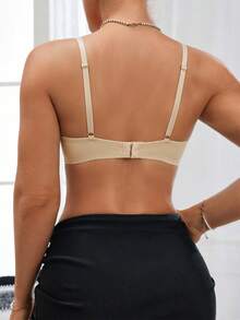 1pc Women's Lace Bra With Steel Rings, Comfortable Breathable Lingerie, Minimalist & Casual, Ideal For Everyday Wear