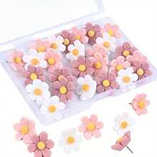 30 szt. trwałych, żywicy ABS, urocze pinezki z motywem kwiatów, z organizerem – różowe i białe kwiaty, idealne na tablice ogłoszeń, do ekspozycji zdjęć w domu i biurze, jako akcesoria do bukietów