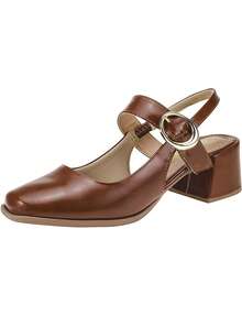 Sapato Feminino Scarpin Bico Quadrado Salto Baixo Mary Jane Boneca Shekinah Fivela Confortável Retrô  Simples    Negócios    PVC    Fivela    Escritório    2025 - Caramelo - Visão 11