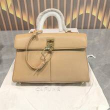 Niche Hong Kong Stance Wallet Gold Buckle Bag Vintage Genuine Leather High-End Commuter Handbag Crossbody Briefcase - 平黃色大號 - 查看 2
