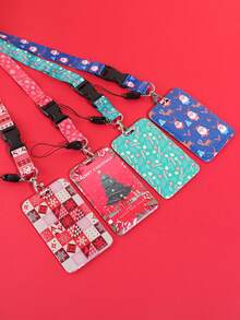 1pc Vertical Christmas Card Holder, Delicate Santa Claus Christmas Tree And Other Different Patterns For Storing Essential Supplies For Work Cards, Student IDs And Bus Cards (With Long Lanyard) - Multicolor - View 8