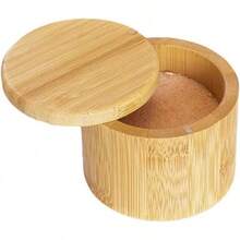 Salero Bambú con Tapa Giratoria y Cierre Magnético para Fácil Apertura y Cierre,Tarro Especias,Caja Almacenamiento,Para Guardar Sal,Pimienta,Azúcar y Hierbas,Caja Pequeña para Especias - Bambú - Ver 13