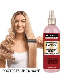 角蛋白顺滑吹风防热喷雾和防毛躁角蛋白顺滑吹风喷雾和丝绸精华防热喷雾可抵御高达 450°F 的专业防毛躁顺发喷雾 250 毫升 - 1 件 - 查看 10