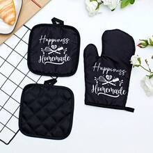 6pcs Heat Resistant Gloves And Pads Set, Includes 2pcs Microwave/Oven Gloves, 2pcs Placemats, 2pcs Dish Cloths