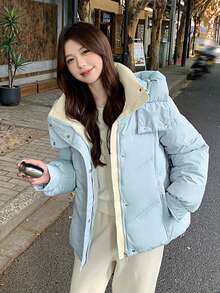 短款加厚高端畅销羽绒服，适合娇小女性，冬季穿着 - 淺藍色 - 查看 2