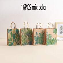 16/24pcs Plant Printed Kraft Paper Christmas Party Gift Bags, Party Favor Bags, Small Gift Bags