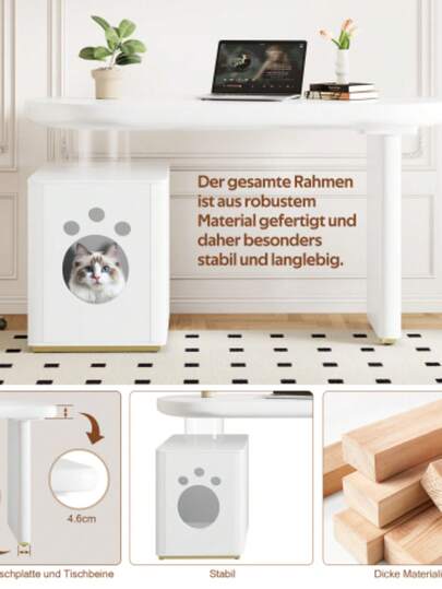 Moderne Bureau 117*50*74 Cm Wit Full Lacquer Finish, Cloud Shape, Drawers, Thickened Tabletop Legs, Rounded Curves, Stable Fully Lacquered, French view 4