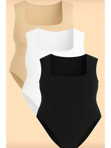 Kit 3 Bory Plus Size Body Bori Tank Top Thick Strap Closed Back Second Skin Fresh Fashion Spring Summer Timeless Clothes Large - ĐEN/TRẮNG/TRẮNG DA - Xem 2