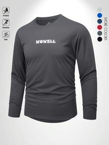 Herren Langarm Crew Neck Trainings T-Shirt mit Buchstaben-Muster