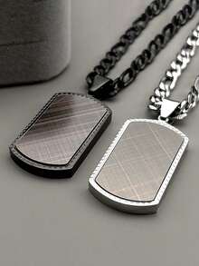 Classic Stainless Steel Dog Tag Square Pendant Necklace For Men Boyfriend Black Silver Color Hip Hop Chain Jewelry Gift - Necklace - View 9