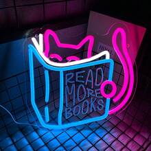 Letrero de neón de gato y luna, luz de noche de anime personalizada, decoración de pared de lámpara de gato, señal de luz de neón de gato de dibujos animados para decoraciones de fiesta de cumpleaños, luz de neón con alimentación USB para decoración del hogar, sala de juegos, dormitorio, habitación de niños, decoración de fondo, regalo de Navidad, fácil de colgar.