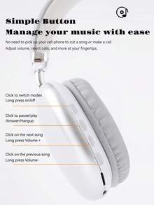 Cool Advanced Simplicity Style Wireless Headphones, Long Battery Life Over-Ear Headset With Adjustable Design, Ideal For Music, Sports, Gaming - Push Button Volume Control, Type-C Charging, Rechargeable Lithium Polymer Battery