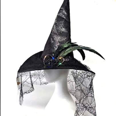 Cappello da festa in costume, cappello decorativo unisex, nuovo cappello da strega in pizzo per Halloween, cappello da strega per feste, cappello da strega illuminato nero, accessorio per il trucco, costume da spettacolo sul palco