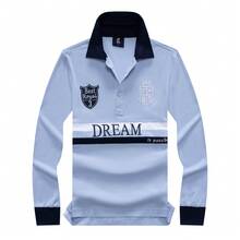 T S Dreamer Men's Long Sleeve Polo Shirt, Original "Dream Come True" Embroidery, Fashionable Contrast Color Blocking, Pure Cotton, Versatile For Christmas, Halloween, Thanksgiving, Valentine's Day, Teachers' Day, Father's Day, Carnivals, Easter, Ramadan, New Year, Independence Day, Eid Al-Adha, St. Patrick's Day, Spring Festival - Baby Blue - View 16