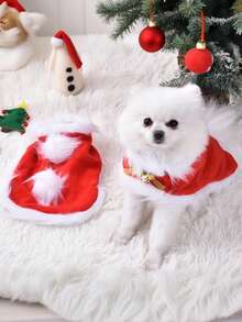 1 件圣诞宠物斗篷、宠物圣诞服装、狗衣服、猫衣服、宠物圣诞派对服装、小型犬衣服 - 紅色 - 查看 6