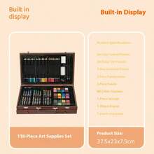 140pcs/53pcs Art Painting Set, Wooden Gift Box With Paintbrushes, Includes Colored Pencils, Oil Paints, Watercolor Paints, Brushes, Crayons, Sponges, Erasers, Pencil Sharpener, Gift For Boys, Girls, Back To School, Birthday - Multicolor - View 6