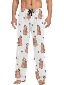Pantalones de pijama divertidos Pantalones de salón para hombres Pantalones de pijama para hombres ultra suaves con bolsillos y cordón Halloween - Estrellas de capibara de invierno - Ver 1