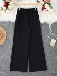 1pc Solid Color Polyester Women Pants, Suitable For Date Night, Vacation, Office, Home, Daily Wear, All Seasons - Black - View 4