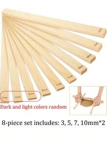 2/8pcs Pottery Tools And Supplies Clay Tools And Supplies - Set Of Wooden Ceramic And Pottery Clay Handicraft Rolling Stick Guide Suit-Uncharged,Polymer Clay Thickness Bar, Slab Roller And Hand Modeling Tool,Pottery & Sculpting Tool Set - Wooden Clay Roller, Guide Rods & Pin For Precision Thickness Control
