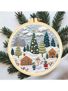 1 Set DIY Embroidery Kit With Plastic Embroidery Hoop, Christmas Gift Embroidery Wall Hanging Decor, Random Color Embroidery Frame