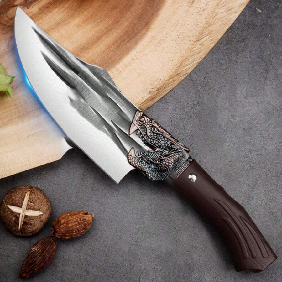 Knives Rustic Barbecue Cleaver Luxury Dragon Friend Gift Father Friend Barbecue King Handmade Sheath - 銀色 - 查看 1