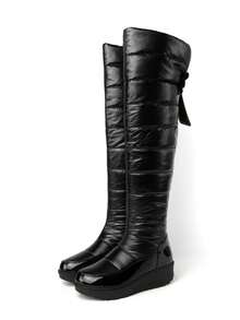 Women's Fuzzy Faux Fur Winter Snow Boots Fashion Platform Wedges Heel Pull On Waterproof Casual Comfy Knee High Boots Woman - 黑色 - 查看 6