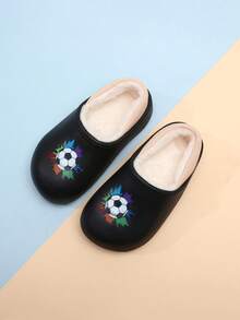 1 Pair Kids' Thermal Lined Slippers, Fashion Colorful Football Print, Warm, Anti-, Anti-Odor, Indoor/Outdoor Casual Wear, Autumn/Winter - Black - View 9