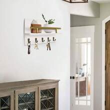 Key Holder Wall Mount, Decorative Key Rack With Shelf 5 Sturdy Hooks, Rustic Key Hooks Wall Mail Organizer Hanging Dog Leash, Glasses, Wooden Key Hanger With Mounting Hardware - 白色+10.6英寸 - 查看 9