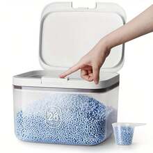 洗衣液分配器，带一键盖，方便洗衣房整理。透明PET洗衣粉容器，带量杯。洗衣胶囊容器有2.8升、4.5升和5.5升三种规格。浴室配件，房间装饰 - 透明 - 查看 2