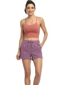GOMITA Short Deportivo Mujer,Yoga Mujer Short,Pantalones Cortos de Running con Bolsillos para Yoga,Running,Gimnasia,Casual y Entrenamiento - Morado - Ver 7