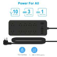 Surge Protector Power Strip With Multiple Outlets, Overload Protection, 10 Outlets With 1 USB C And 3 USB Ports, 3.94 Ft Power Cord - US B Type Plug(110-127V) - View 6