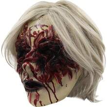 Genrico Mscara de bruja de terror de Halloween, mscara de fantasma de pelo blanco aliengena, mscara de zombi demonio, de disfraces, accesorios de de cosplay de A estndar - inicial - Ver 6