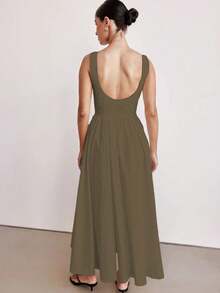 MODA MO, REF: H978 Women's Dress, Long Dress, Sleeveless, Round Neckline, High Waist, Backless, Zipper Dress, Slim Model, A-Line Dress, Elegant, Modern, Light, Comfortable, Versatile, Refined Look, Casual Chic Dress, Event Dress, Sophisticated Look, Summer Dress, Quality Finish, Feminine Style. - 墨綠色 - 查看 2