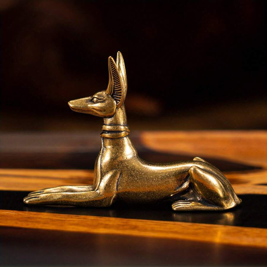 1pc Vintage Brass Egyptian Pharaoh Hound Statue - Exquisite Decorative Art Piece Home, Office, Or Cafe, Bookshelves, Living Rooms, And Desktops, Room Decor - 法老王獵犬 - 查看 1