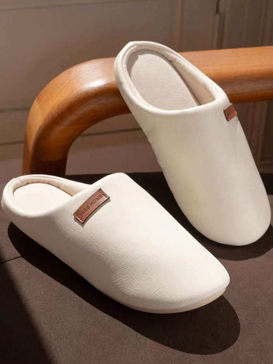 1 par de zapatillas de casa casuales antideslizantes y silenciosas de PU, adecuadas para otoño/invierno